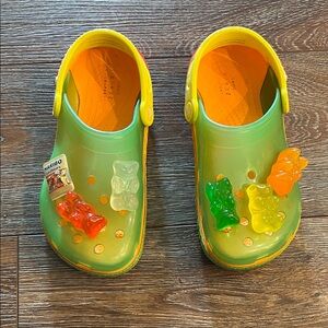 CROCS Green and Yellow Kids Slippers with Bear Charms